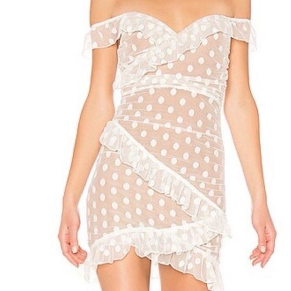 Forever 21 White Polka Dot Off-Shoulder Ruffle Mini Dress